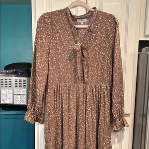 Polagram Floral Brown Long Sleeve Dress Large